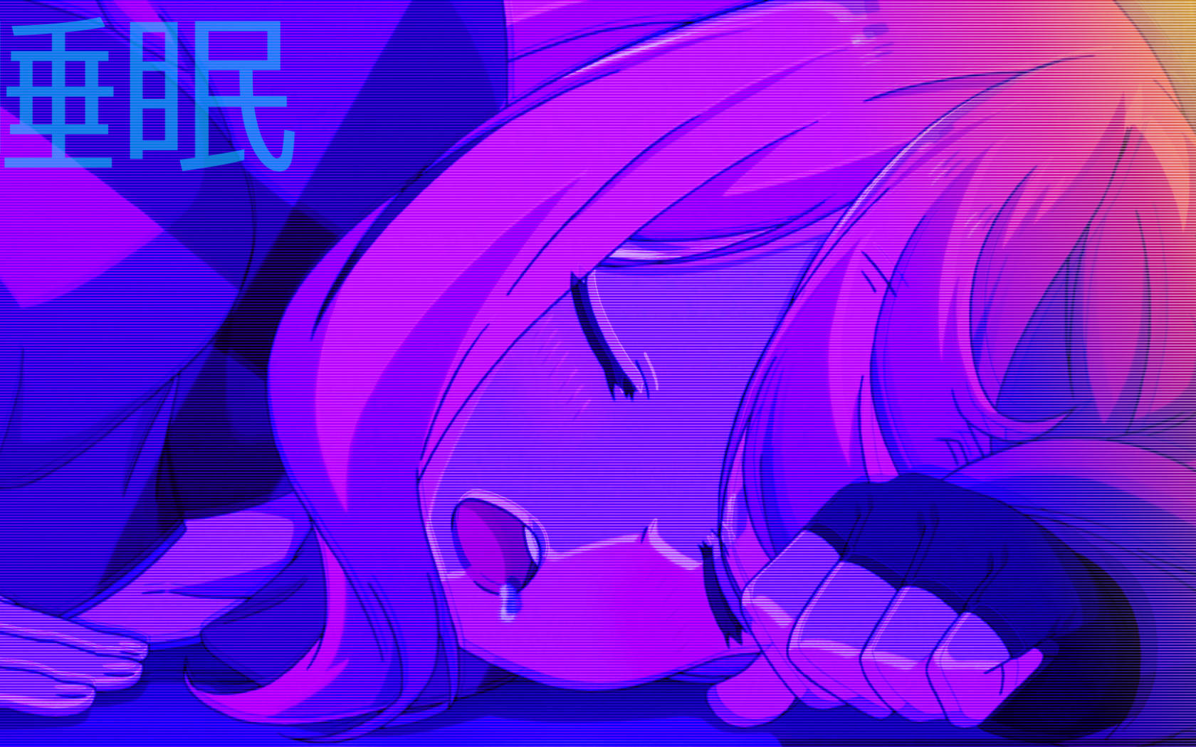 pink hair, purple room, vibrant purple and blue lighting, HD Desktop Wallpaper