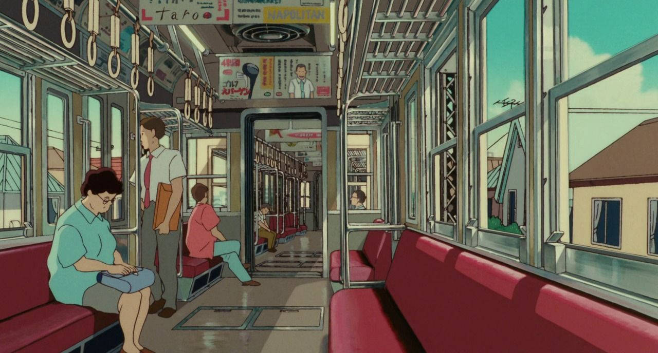 90s Anime Aesthetic Desktop, vintage train car, red seats, HD Desktop Wallpaper