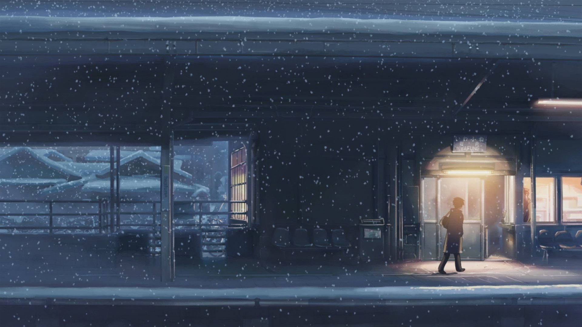 90s Anime Aesthetic Desktop, Winter, snowfall, Full HD Desktop Wallpaper