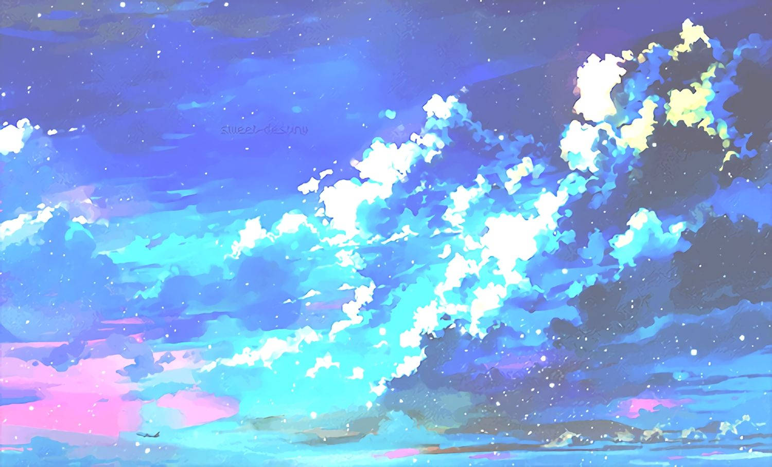 90s anime aesthetic desktop, glowing blue, pink clouds, HD Desktop Wallpaper