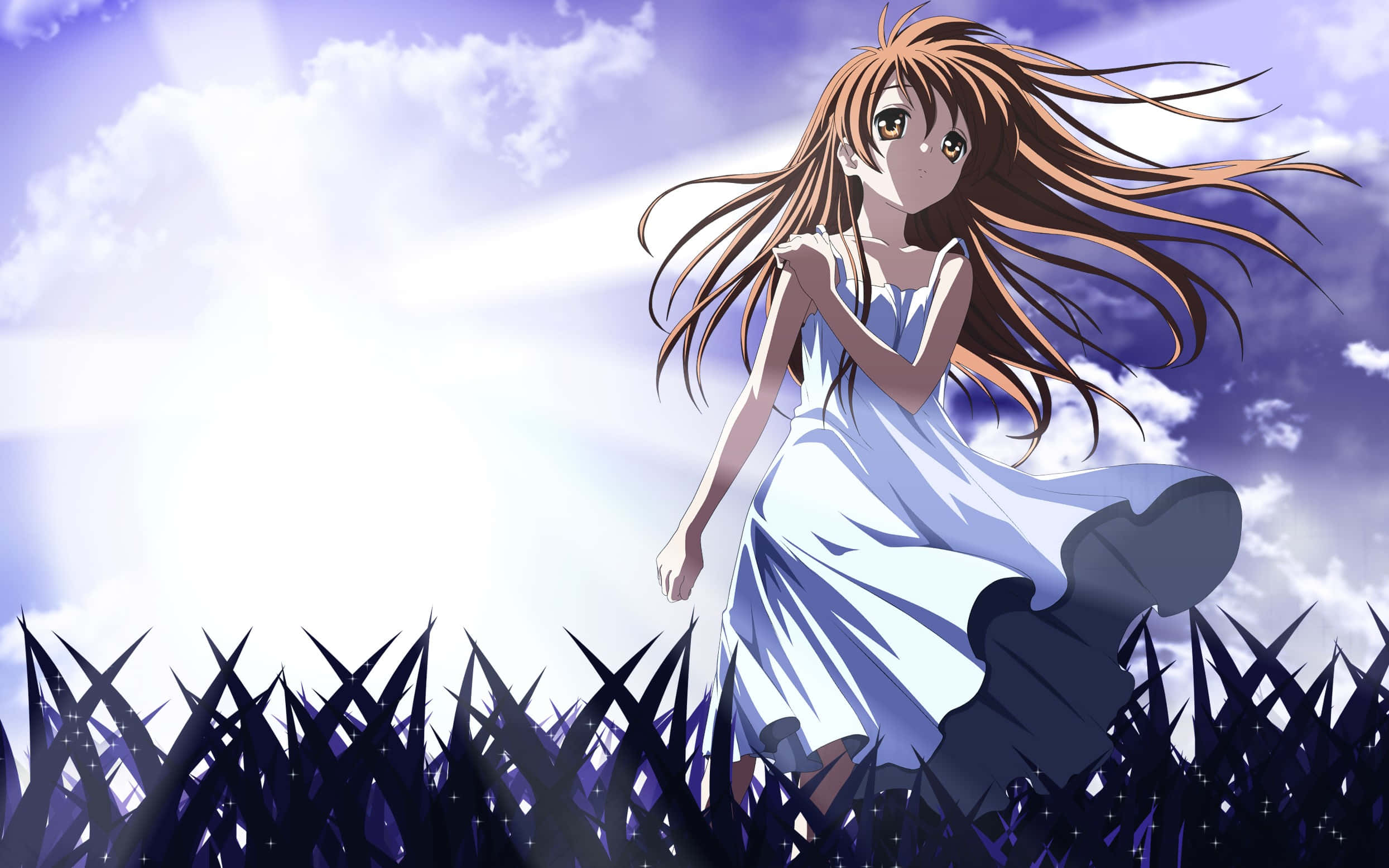 90s Anime, young girl, white dress, Full HD Desktop Wallpaper