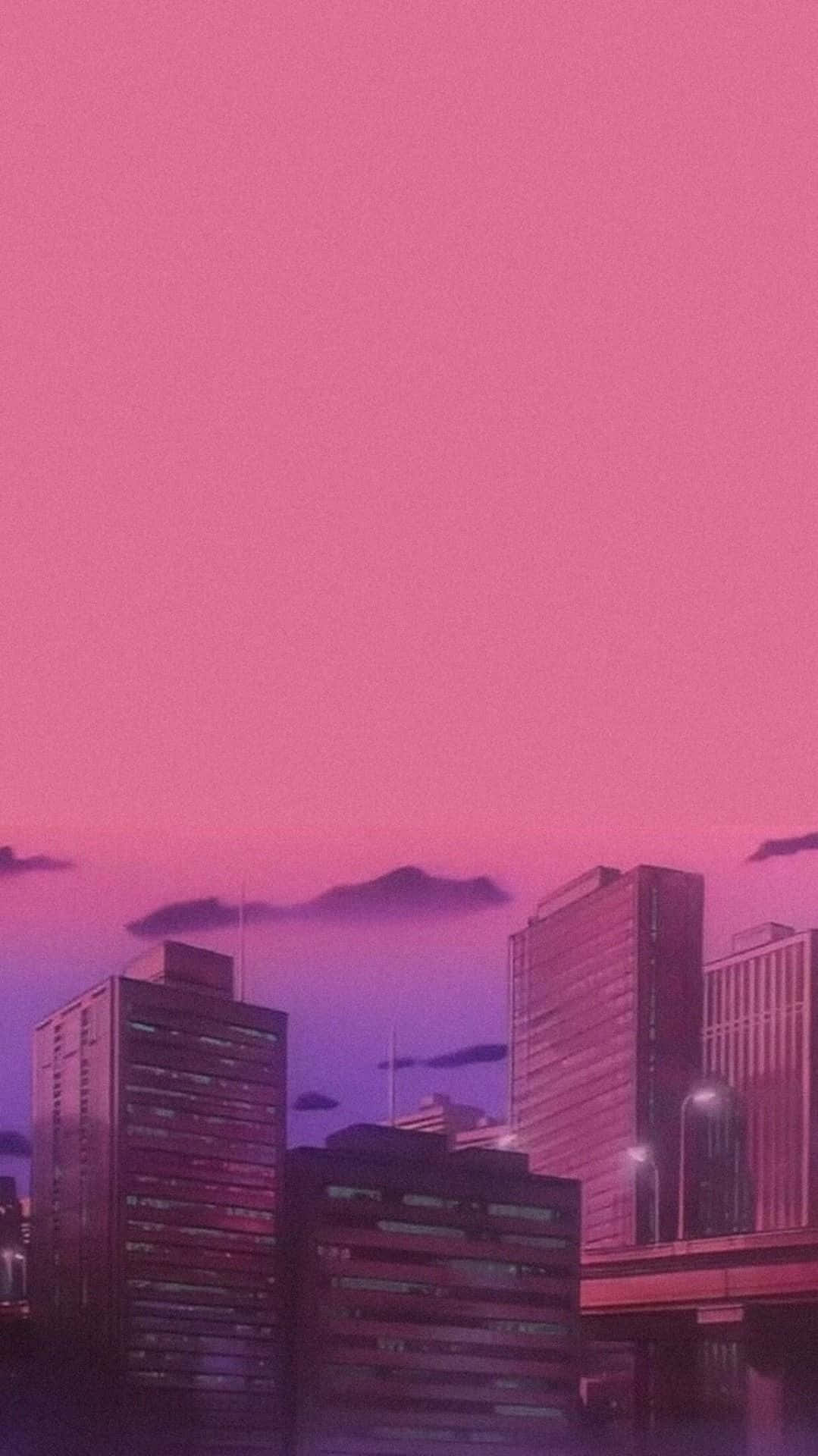 90s aesthetic anime, pink retro city, pink and purple sky, Full HD Phone Wallpaper