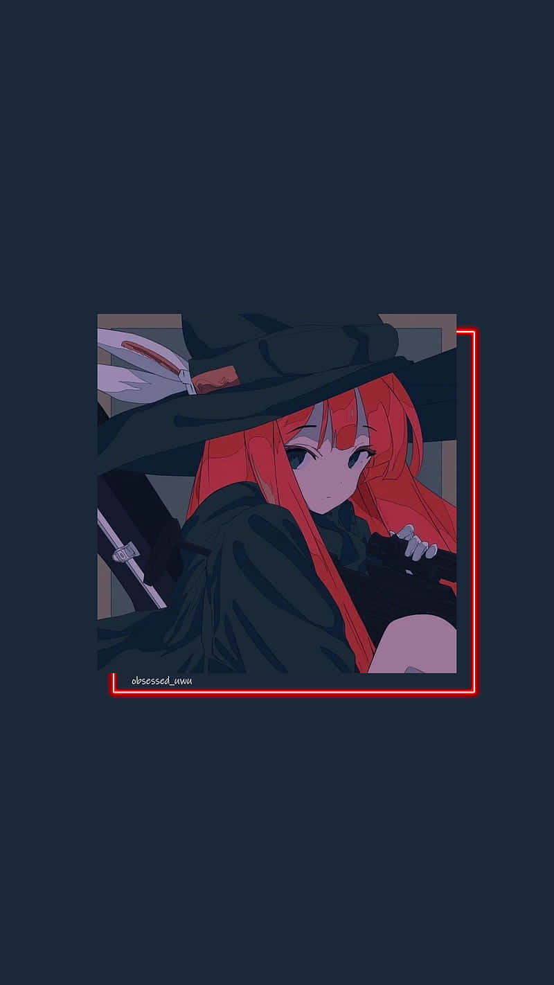 90s Anime, red-haired anime witch, black hat and cloak, HD Phone Wallpaper
