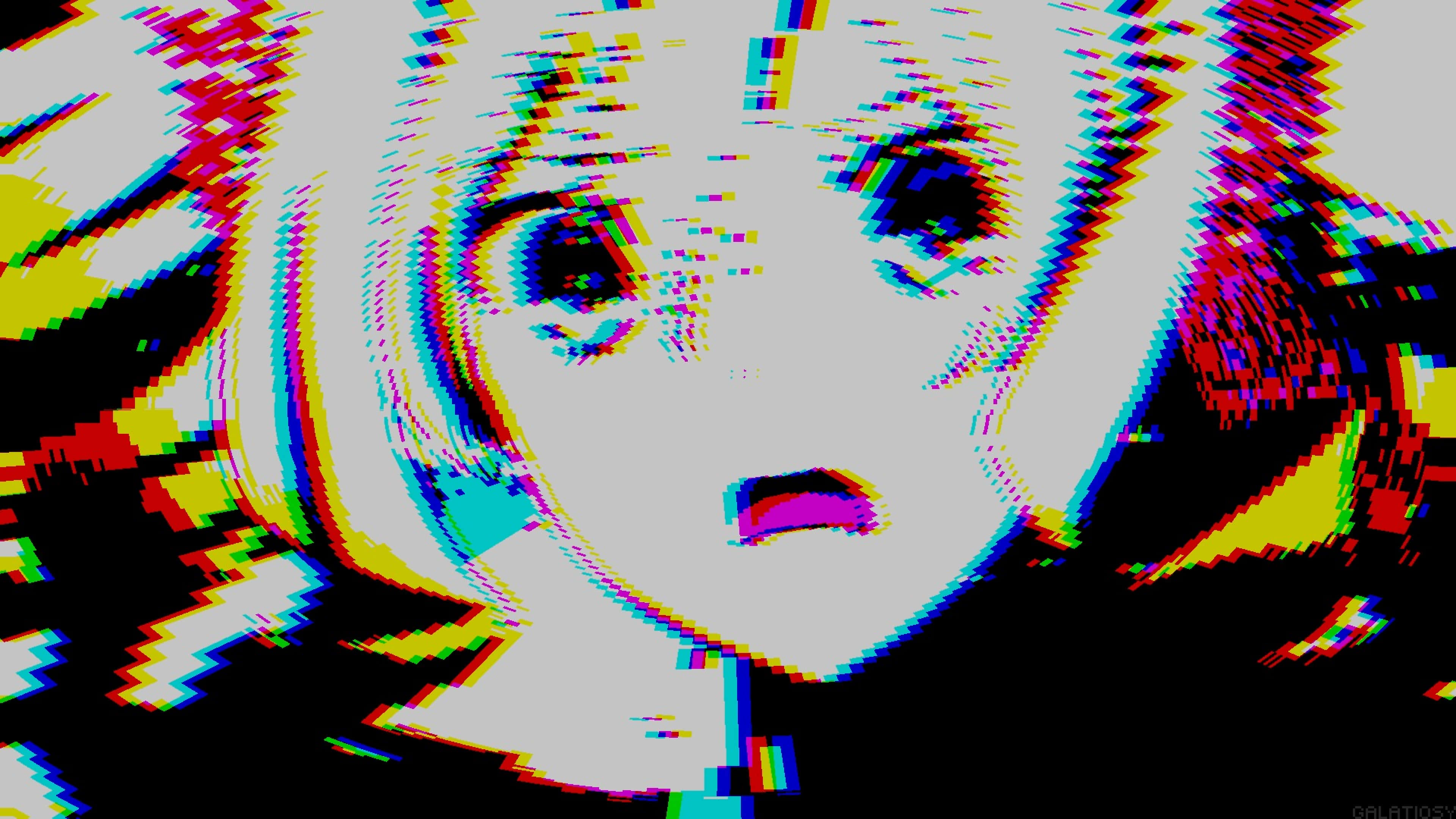 90s Anime, anime girl, glitching, 4K Desktop Wallpaper