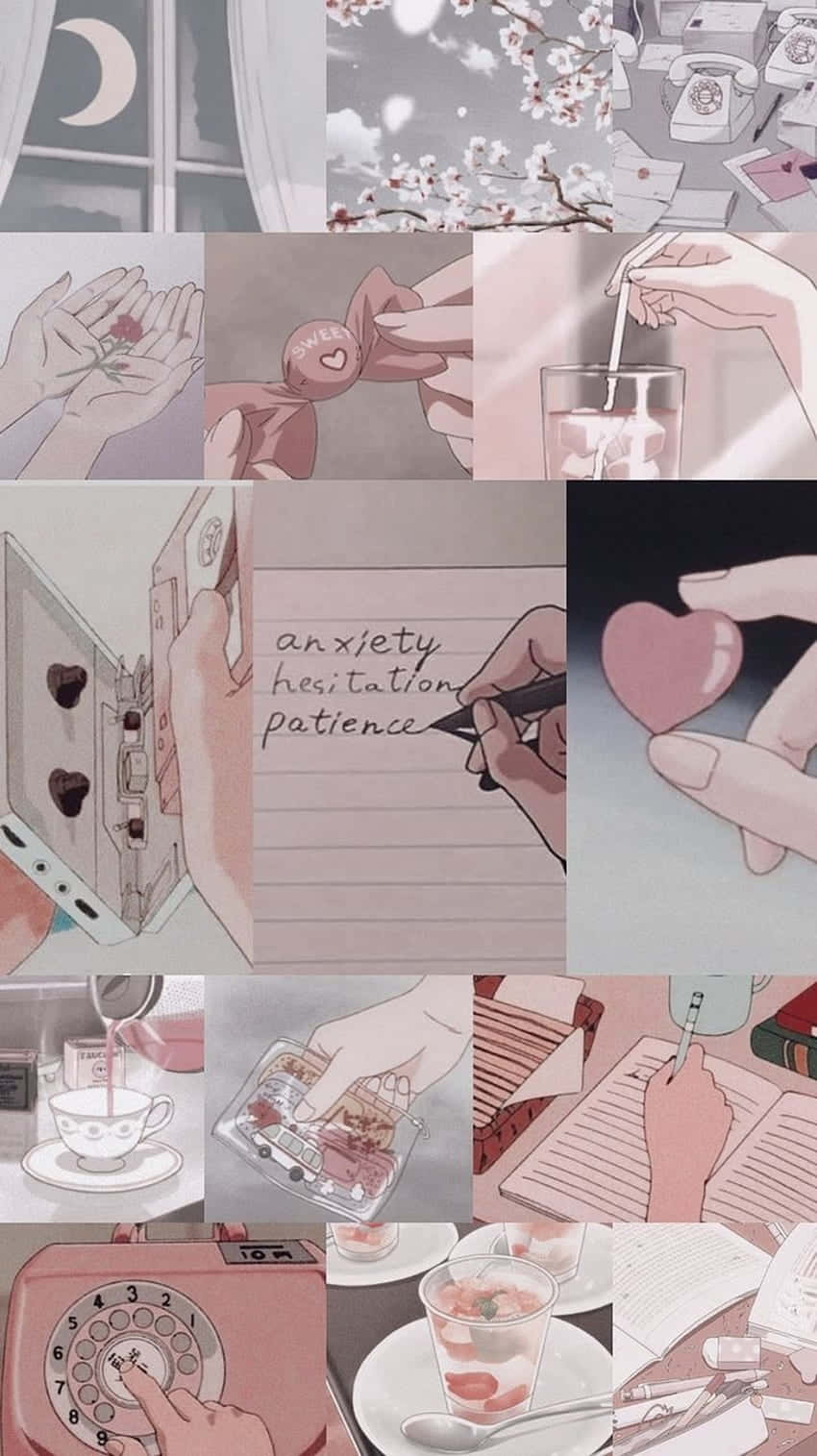 90s anime aesthetic, soft pink, gray, HD Phone Wallpaper