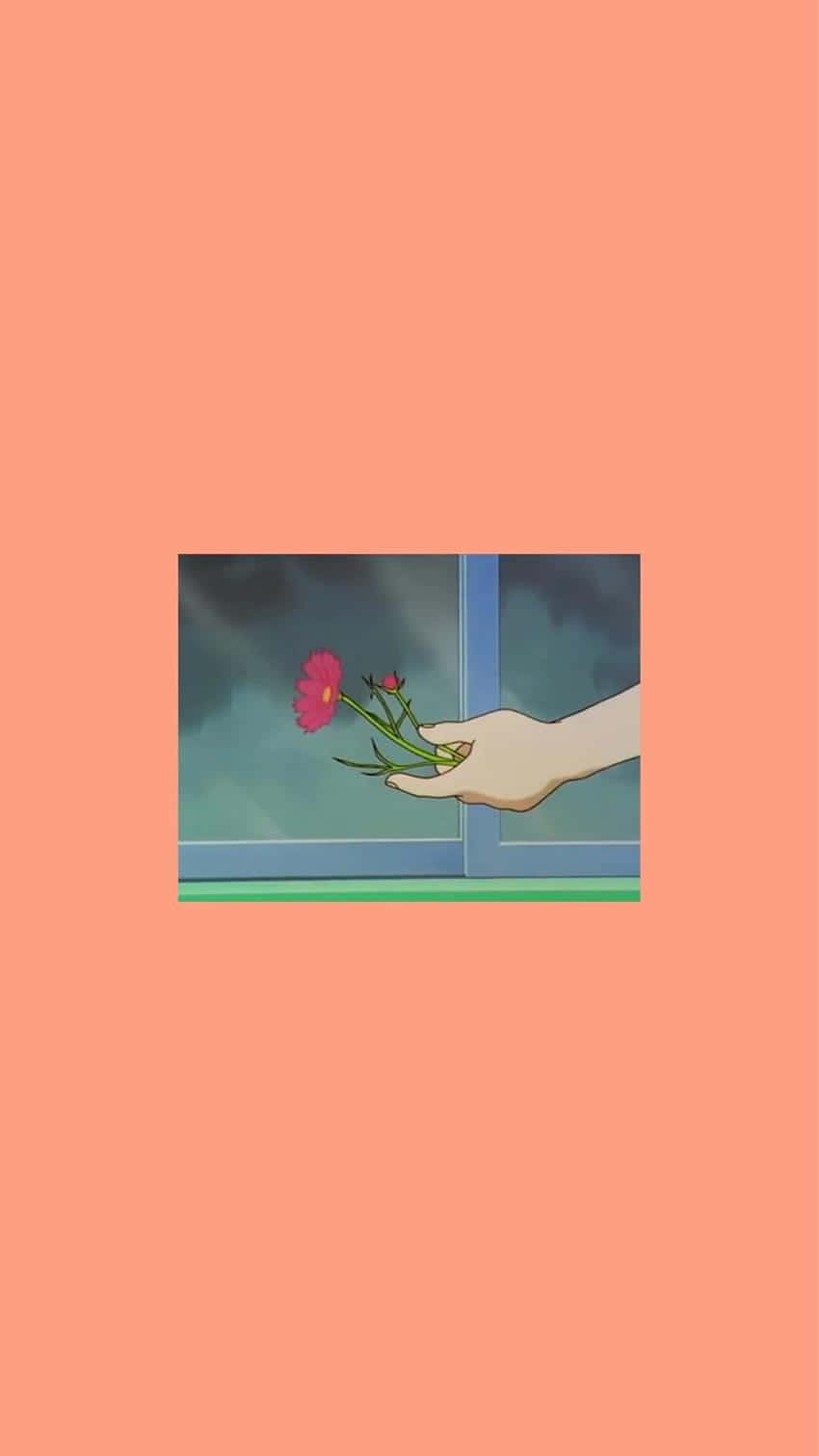 90s Anime Aesthetic, pink flower, stormy clouds, HD Phone Wallpaper