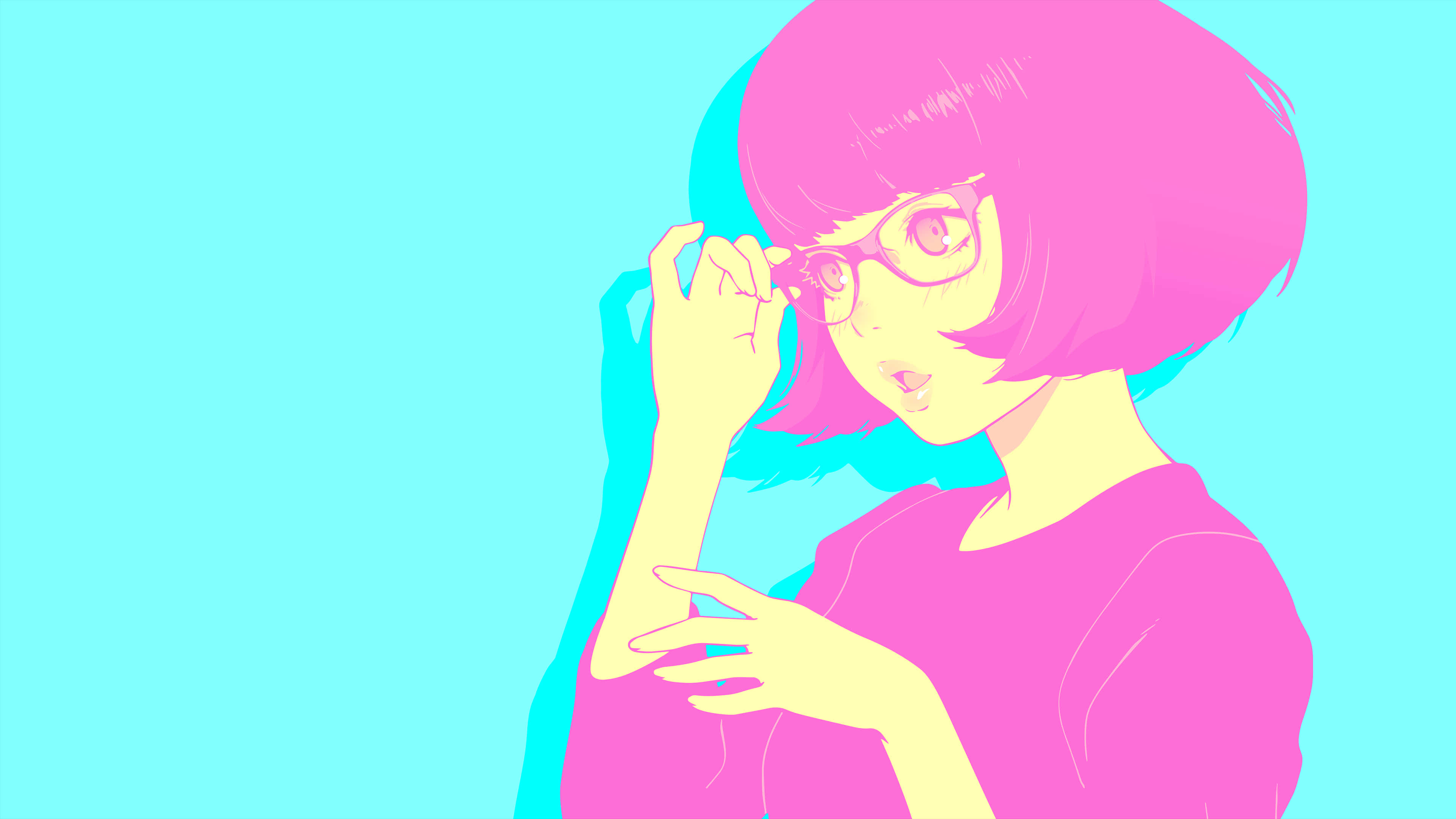 90s Anime, anime girl, pink bob hair, 4K Desktop Wallpaper