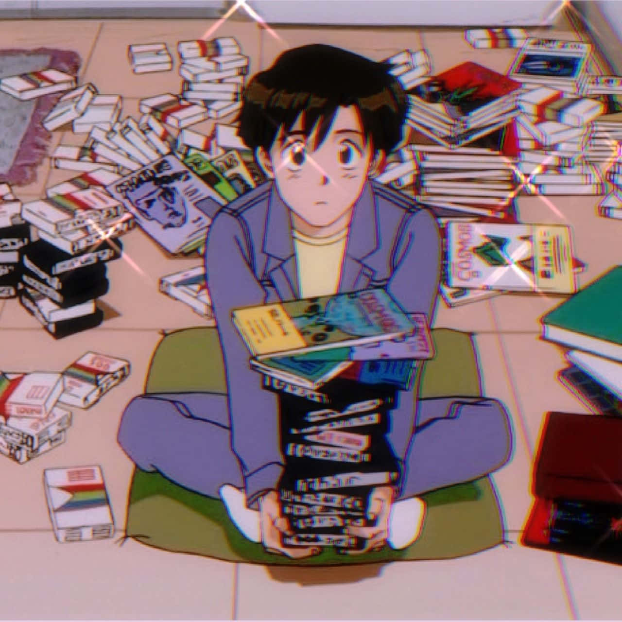 90s Anime Aesthetic, anime boy, green mat, HD Desktop Wallpaper