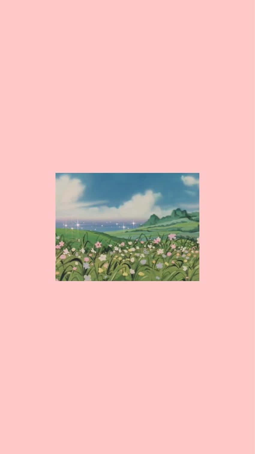 90s Anime Aesthetic, pink and white flowers, blue sky, HD Phone Wallpaper