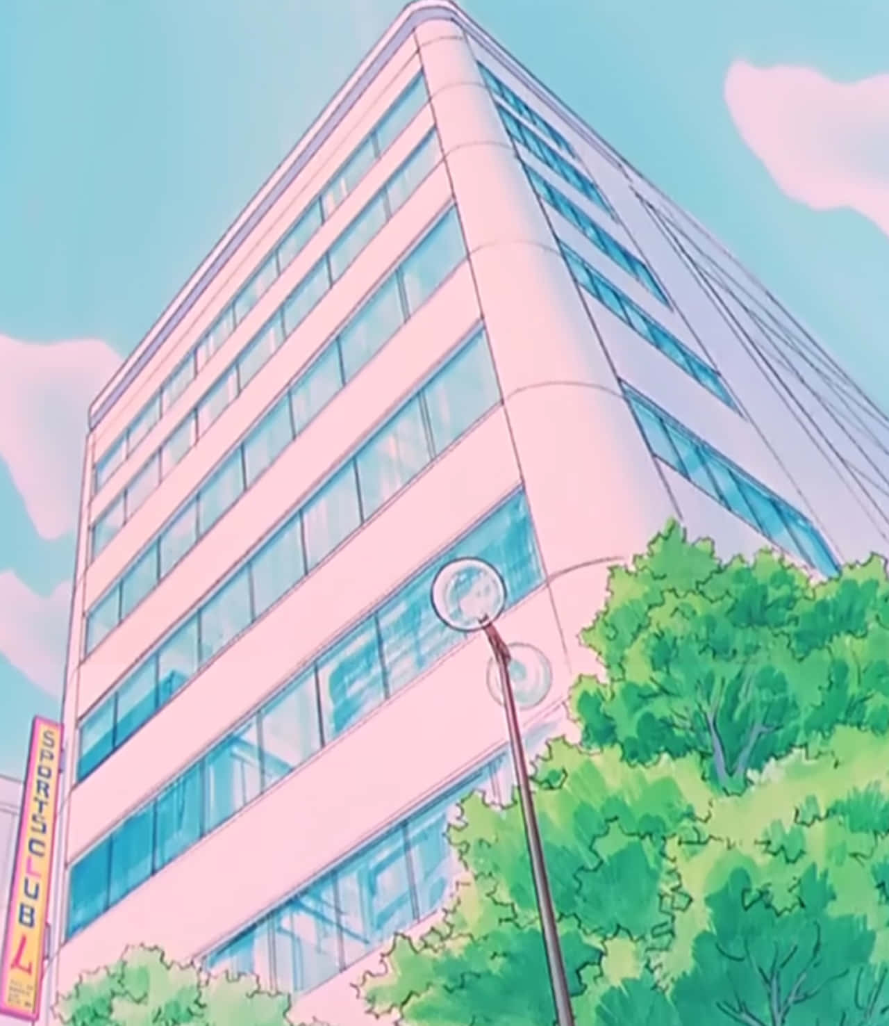 90s Anime Aesthetics, pastel pink, anime-style office building, HD Phone Wallpaper