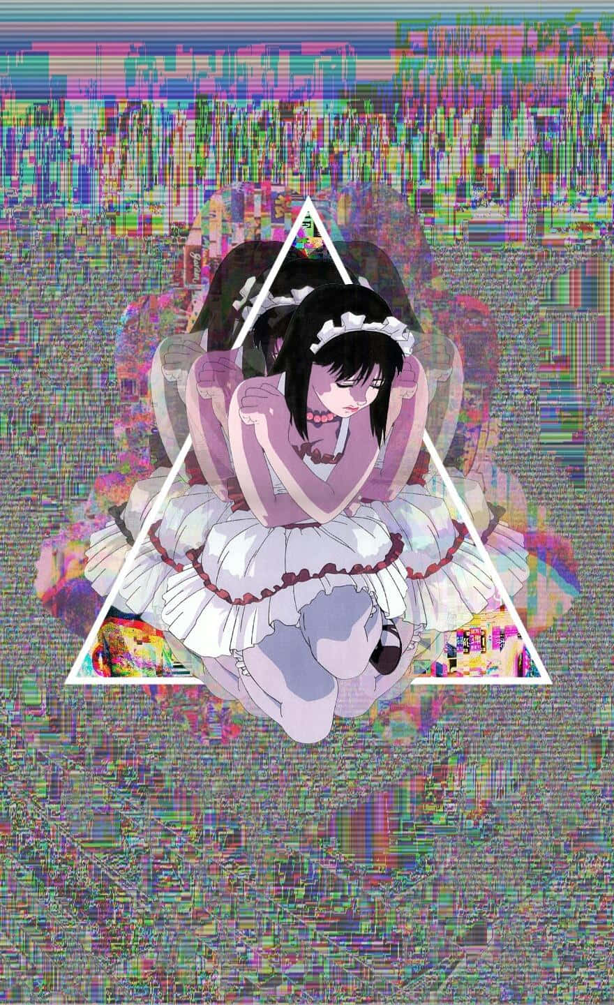 glitch-art anime girl, frilly dress, white triangle, HD Phone Wallpaper
