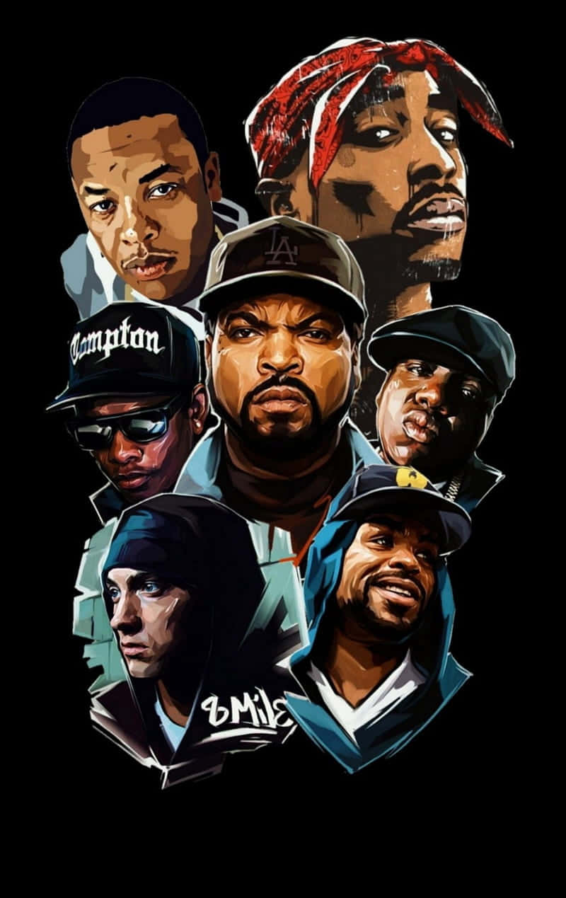 90s hip hop, hip hop artists, black background, SD Phone Wallpaper