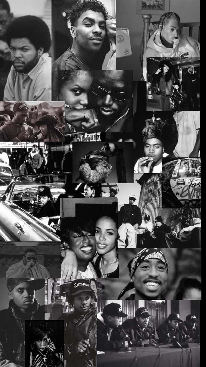 90s hip hop, golden age of hip hop, black and white collage, HD Phone Wallpaper