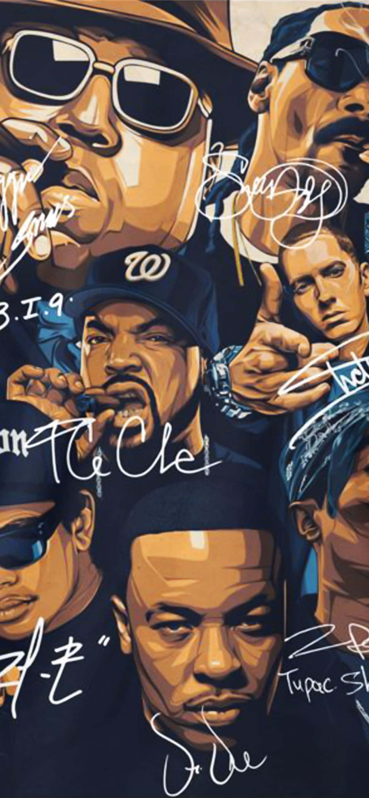 90s Hip Hop, iconic hip hop artists, bold outlines, 2K Phone Wallpaper
