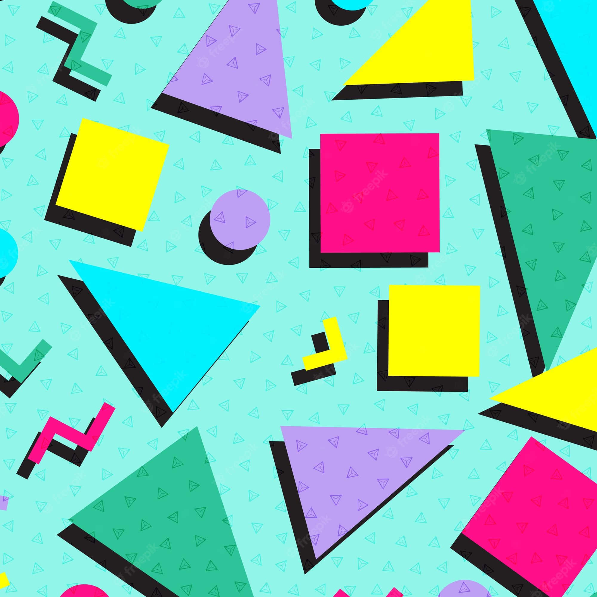 neon colors, teal background, triangle patterns, Full HD Desktop Wallpaper