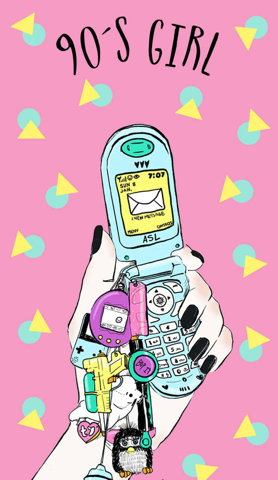 90s flip phone, light blue, black nails, HD Phone Wallpaper