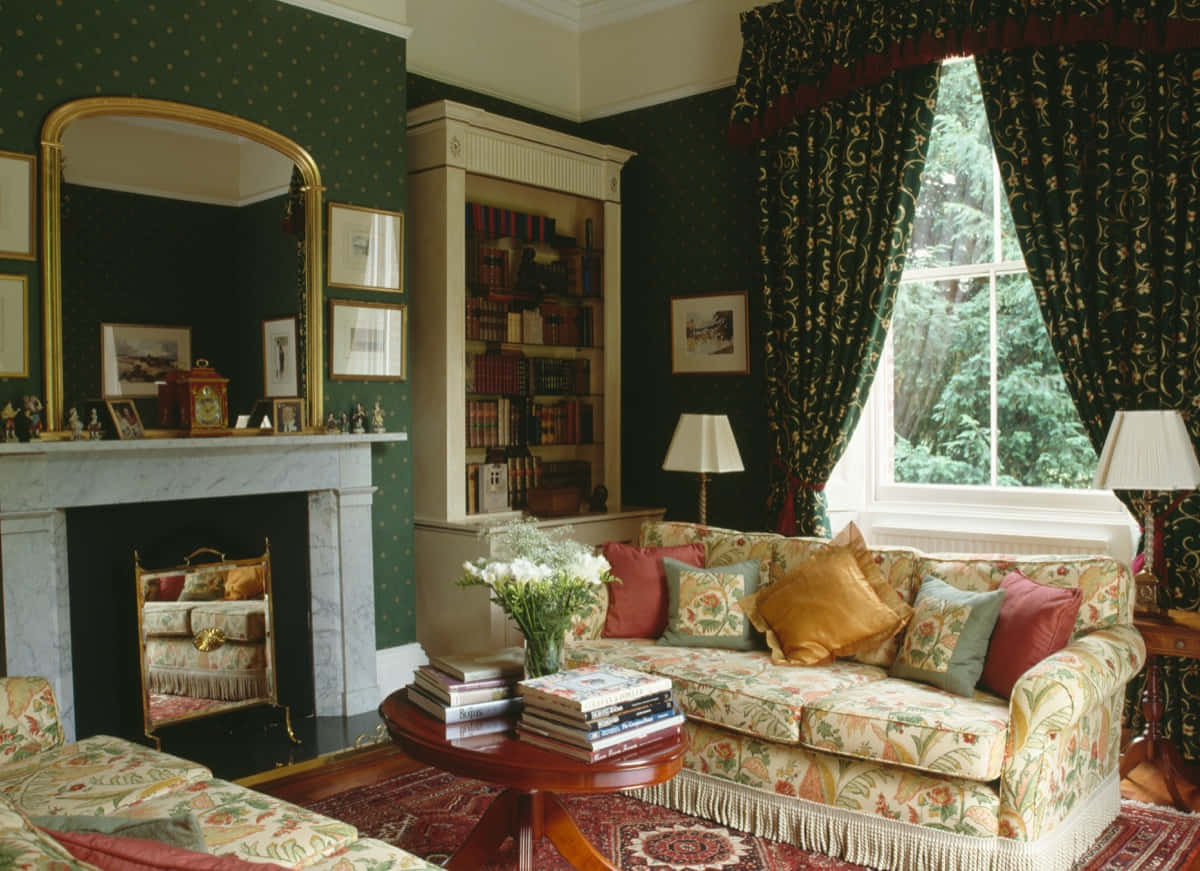 90s Style, floral sofa, green walls, SD Desktop Wallpaper