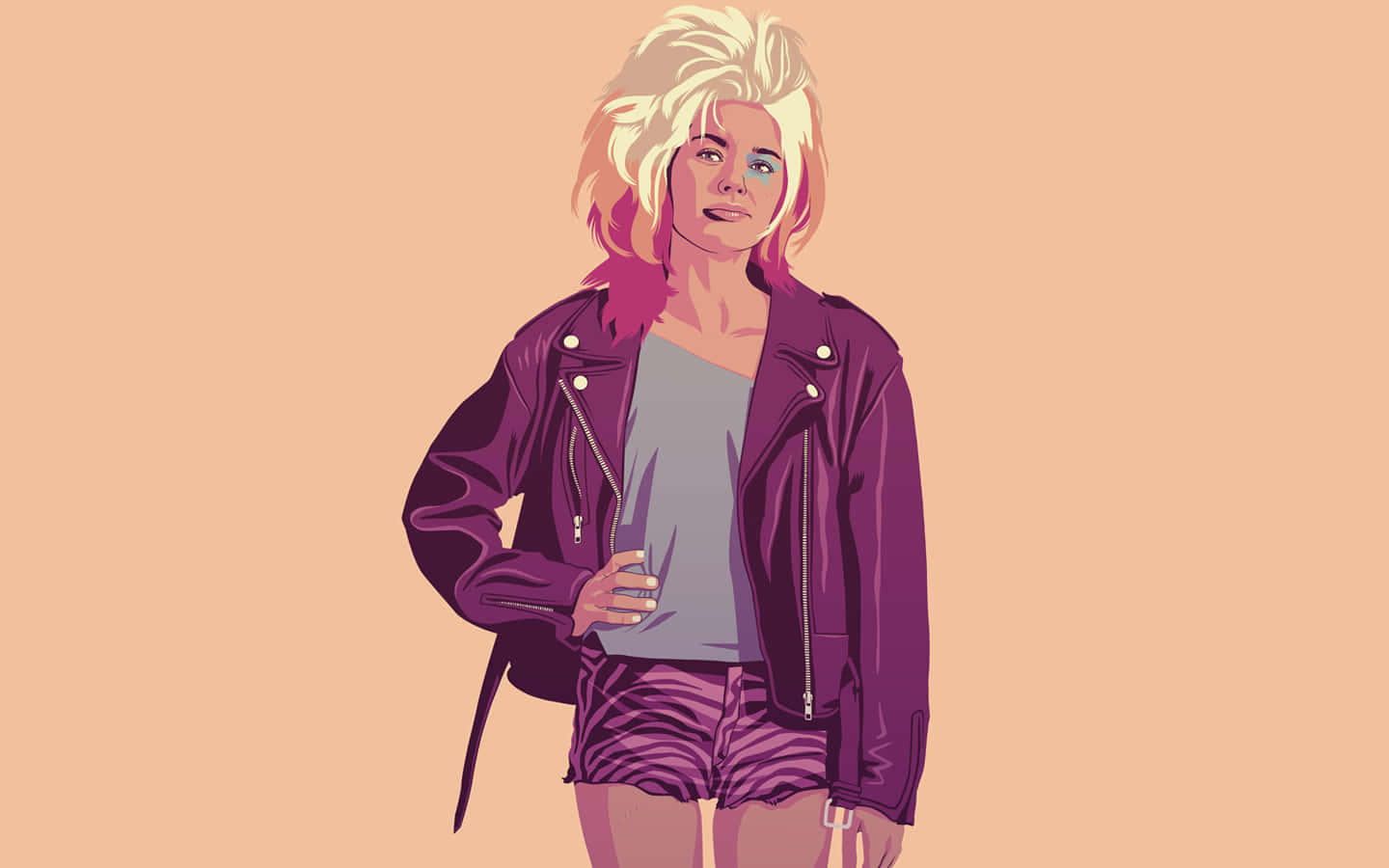 90s Style, blonde woman, purple leather jacket, HD Desktop Wallpaper