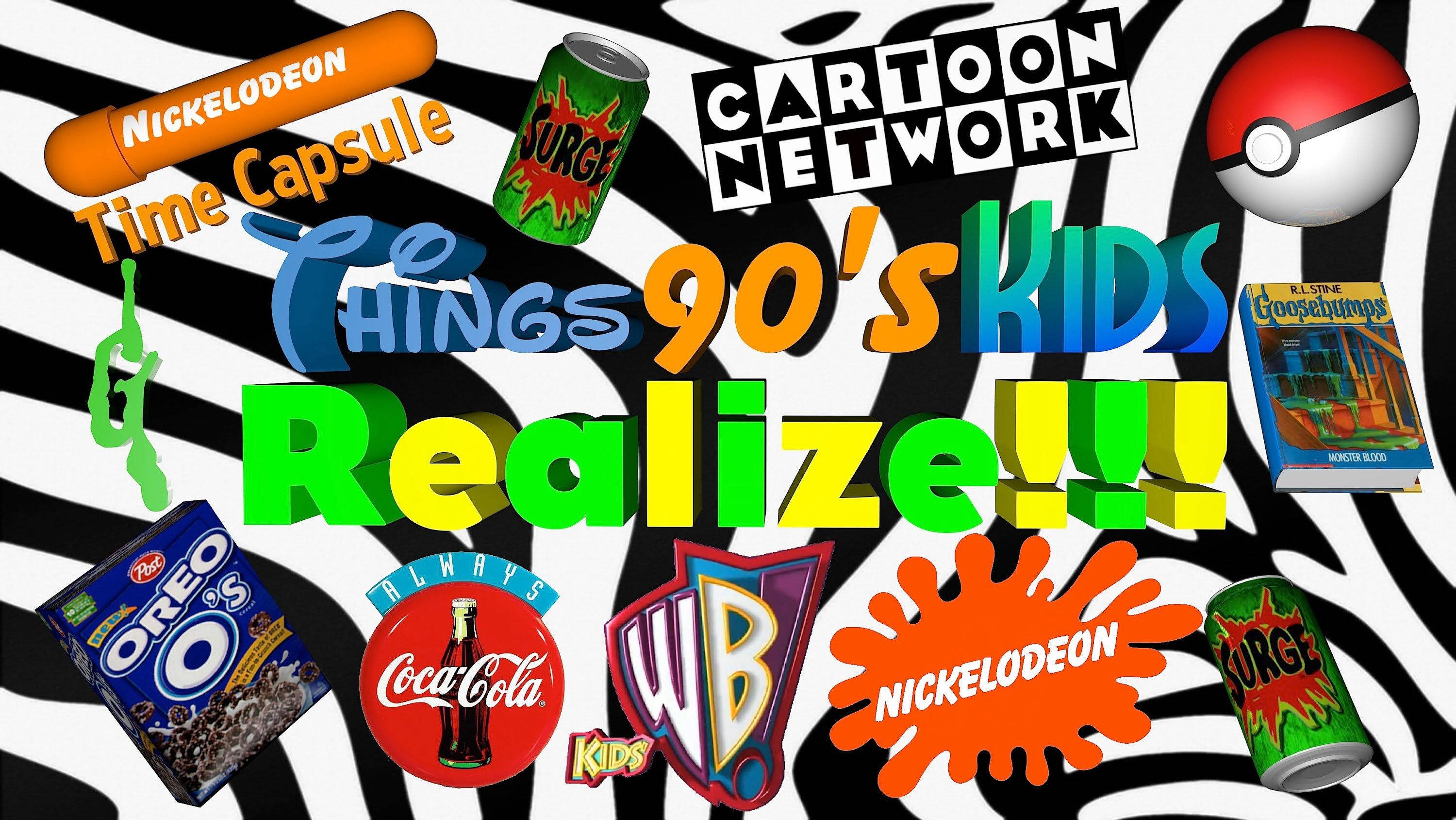 90s, zebra print background, iconic logos, 2K Desktop Wallpaper