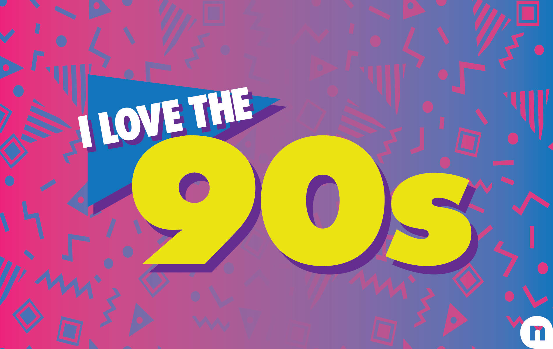 90s, pink blue gradient, bold yellow text, HD Desktop Wallpaper