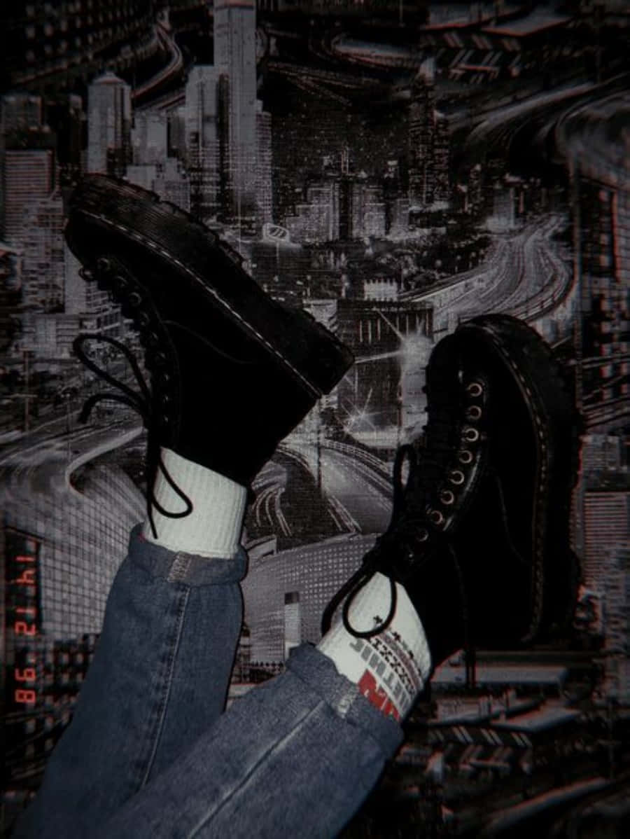 90s grunge aesthetic, black platform boots, jeans, SD Phone Wallpaper