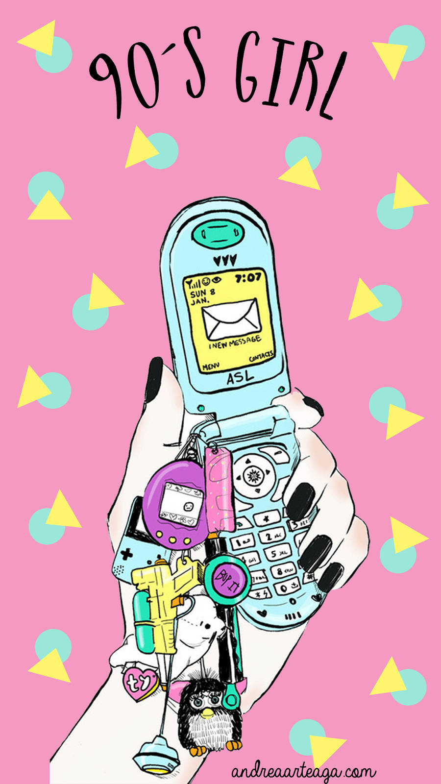90s flip phone, light blue, black nails, HD Phone Wallpaper