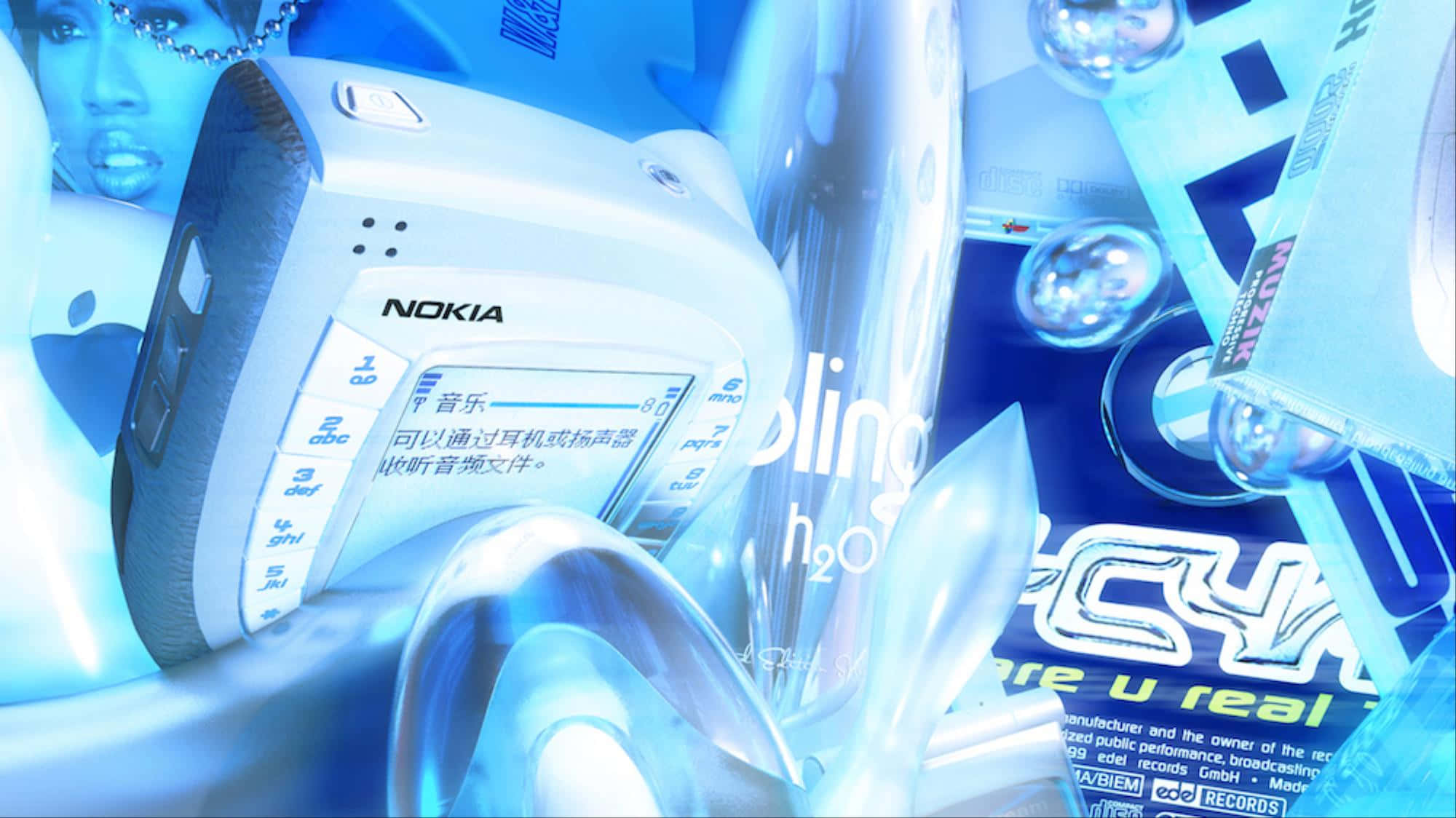 blue Nokia 90, Y2k aesthetic, glowing blue Nokia phone, Full HD Desktop Wallpaper