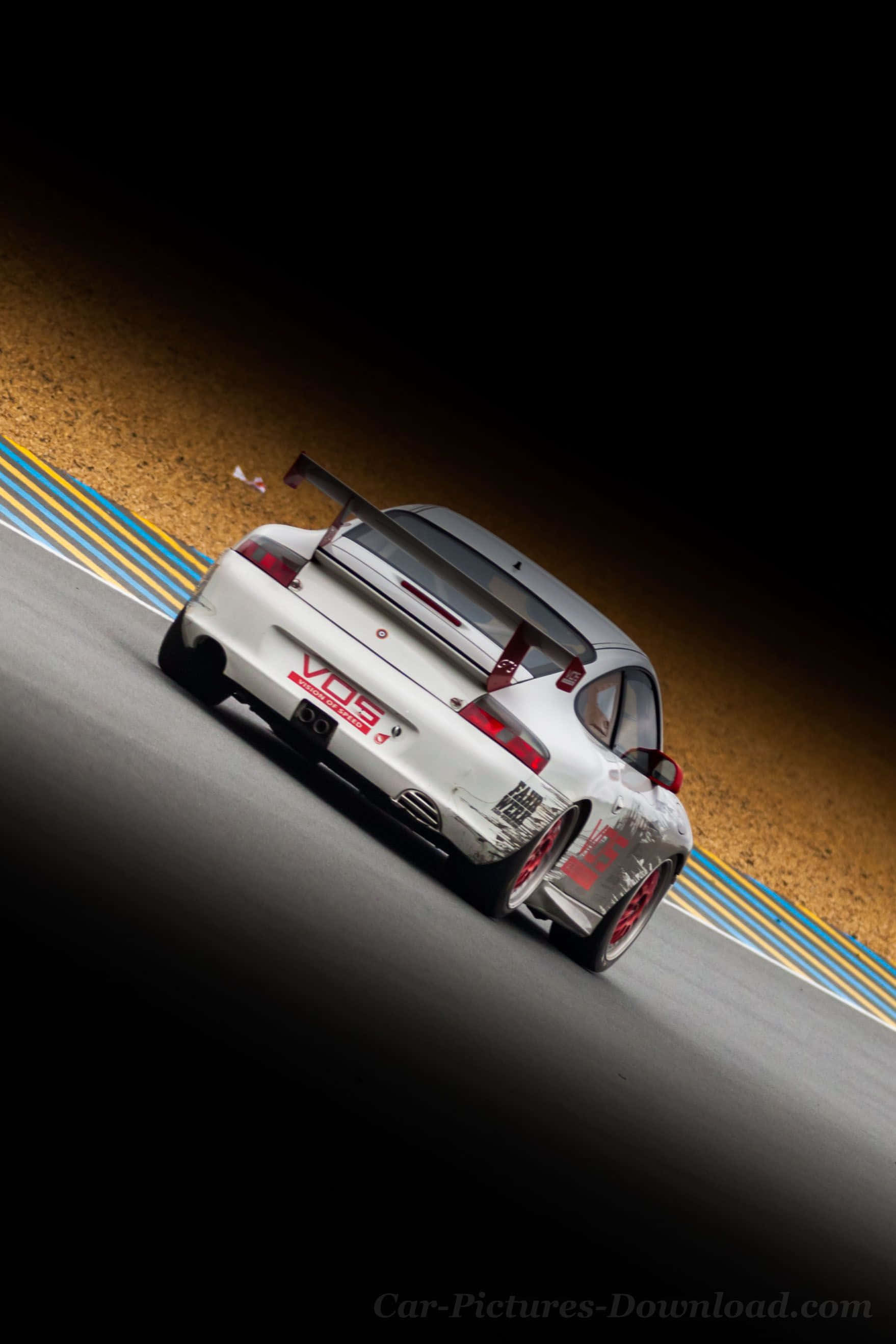 911 iPhone, white race car, red accents, 2K Phone Wallpaper