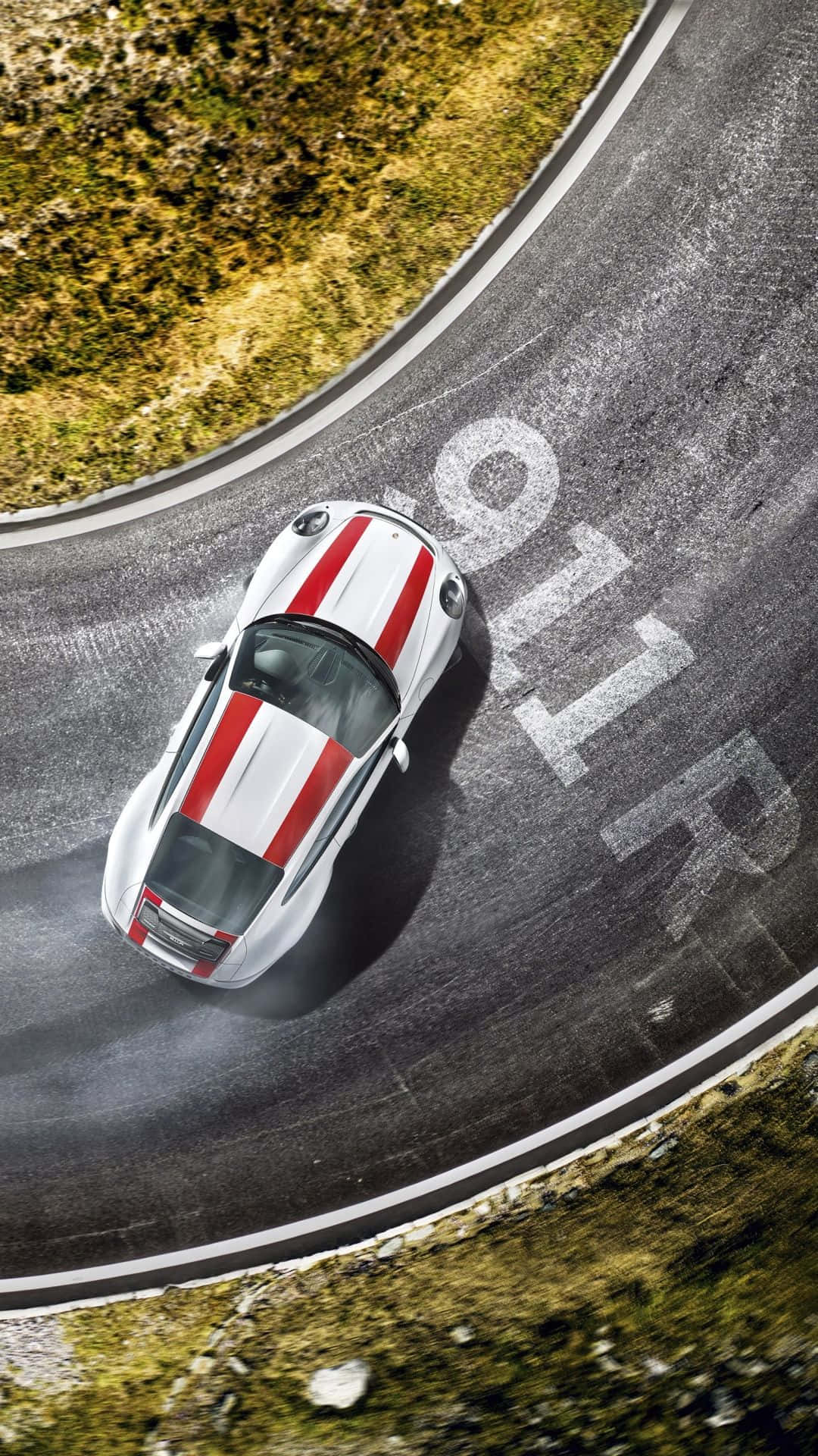 911 iPhone, white sports car, red stripes, Full HD Phone Wallpaper