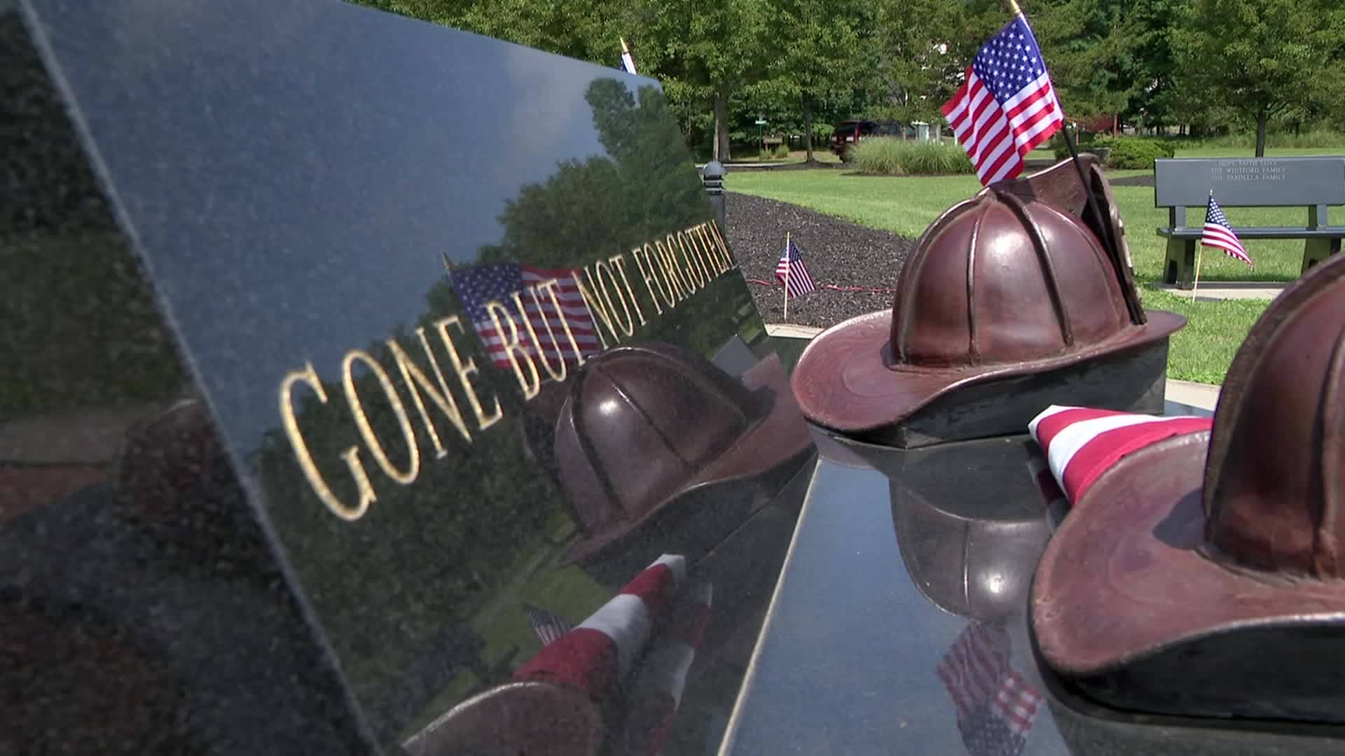 911 Memorial, firefighter heroes, shiny black memorial plaque, Full HD Desktop Wallpaper