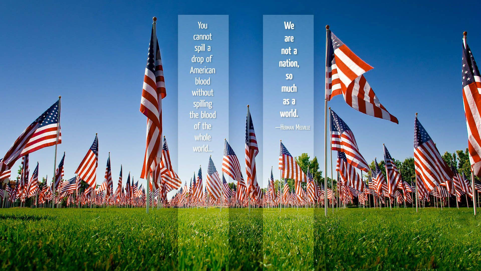 911 Memorial, American flags, vibrant green field, Full HD Desktop Wallpaper