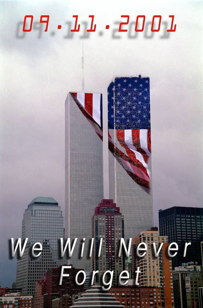 911 Memorial, American flags, gray sky, SD Phone Wallpaper