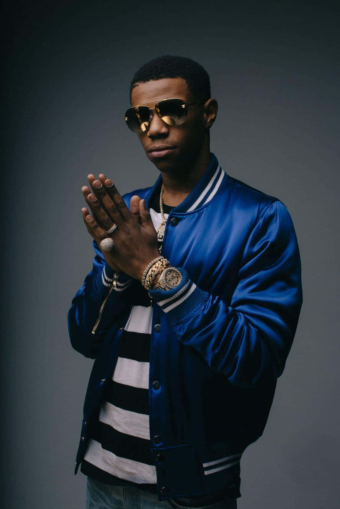 A Boogie Wit Da Hoodie, blue satin jacket, gold sunglasses, HD Phone Wallpaper