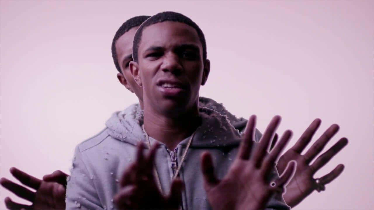 A Boogie Wit Da Hoodie, gray hoodie, soft pink background, HD Desktop Wallpaper