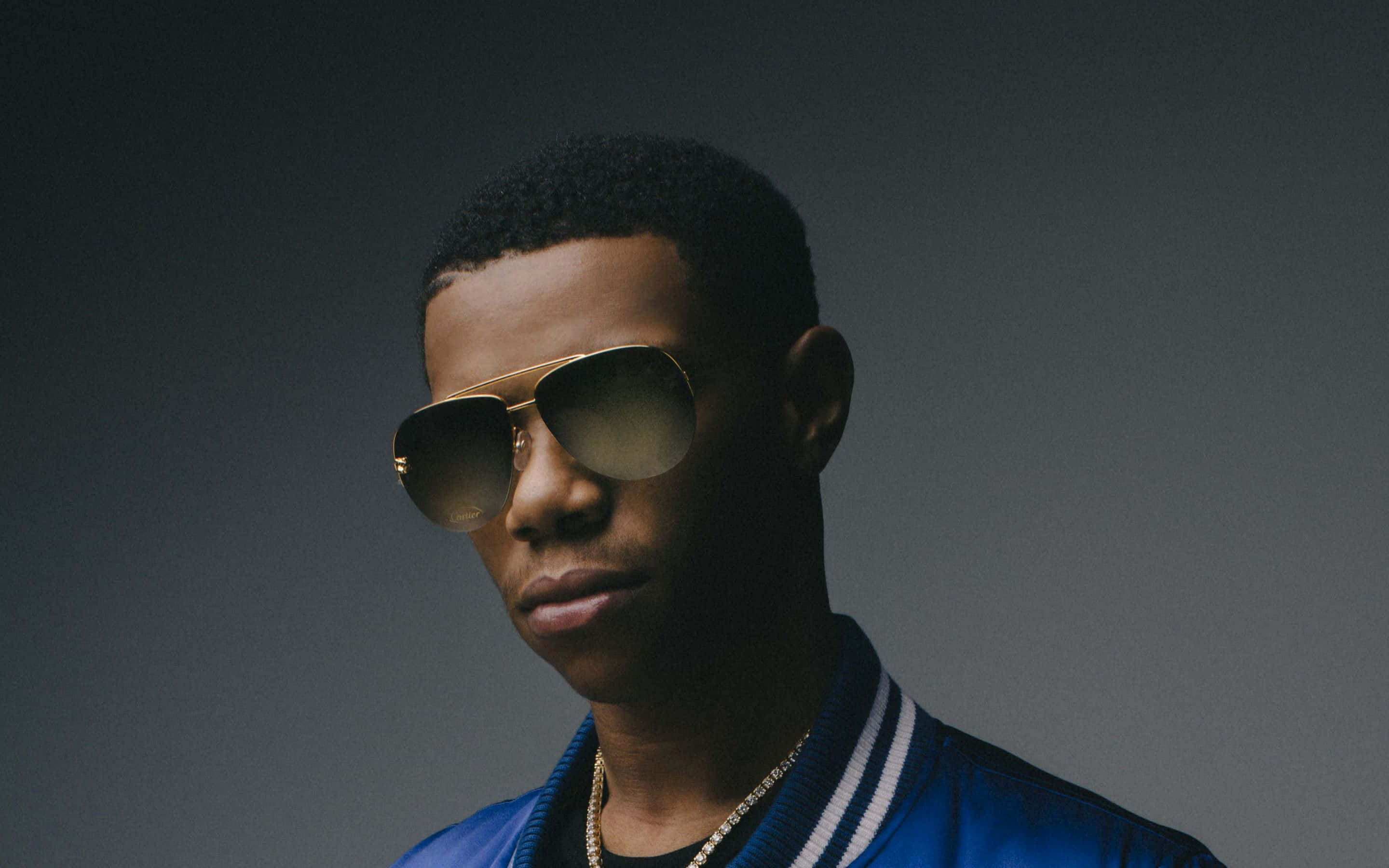 A Boogie Wit Da Hoodie, gold aviator sunglasses, blue varsity jacket, 2K Desktop Wallpaper