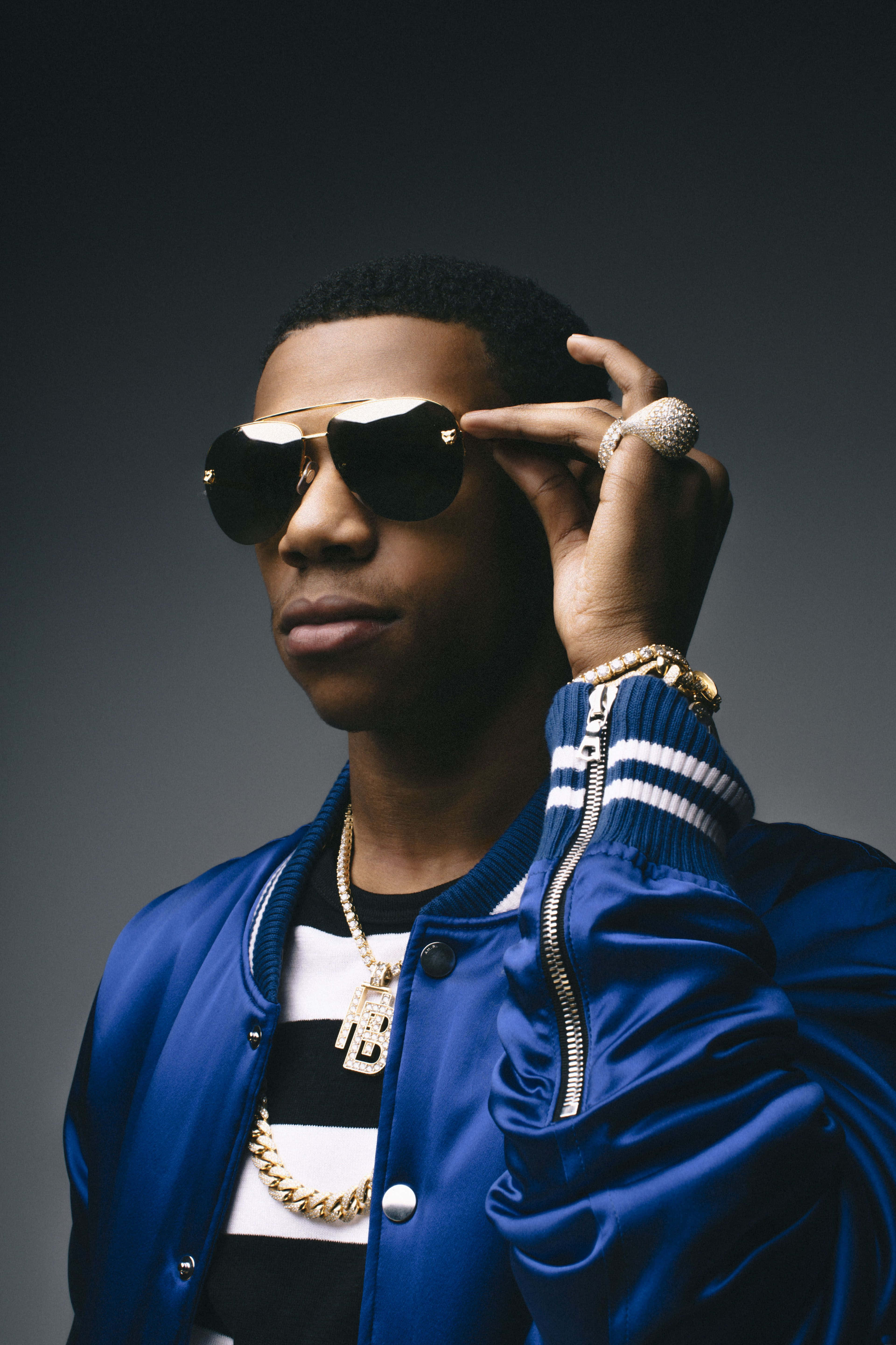A Boogie Wit Da Hoodie, blue bomber jacket, aviator sunglasses, 5K Phone Wallpaper