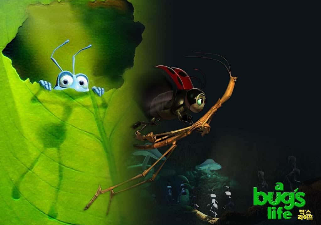 A Bugs Life, blue-eyed ant, vibrant green leaf, SD Desktop Wallpaper