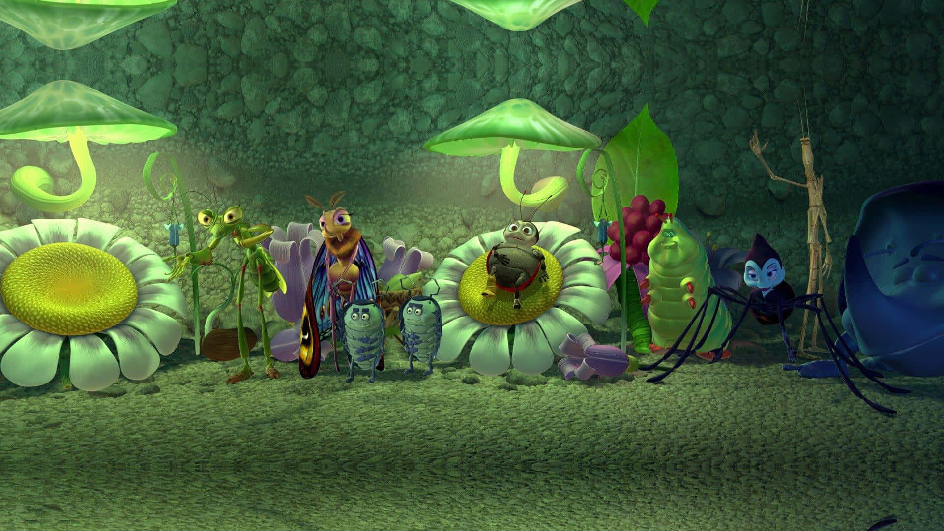 A Bugs Life, glowing mushrooms, mossy underground, Full HD Desktop Wallpaper