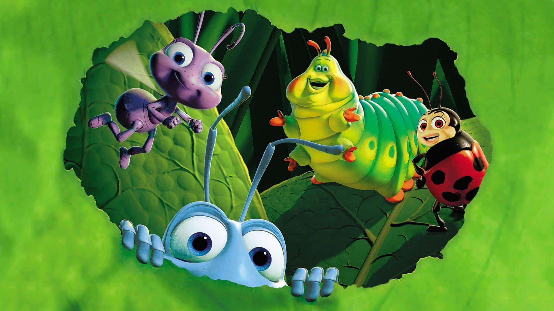 A Bugs Life, animated insects, torn leaf hole, Full HD Desktop Wallpaper