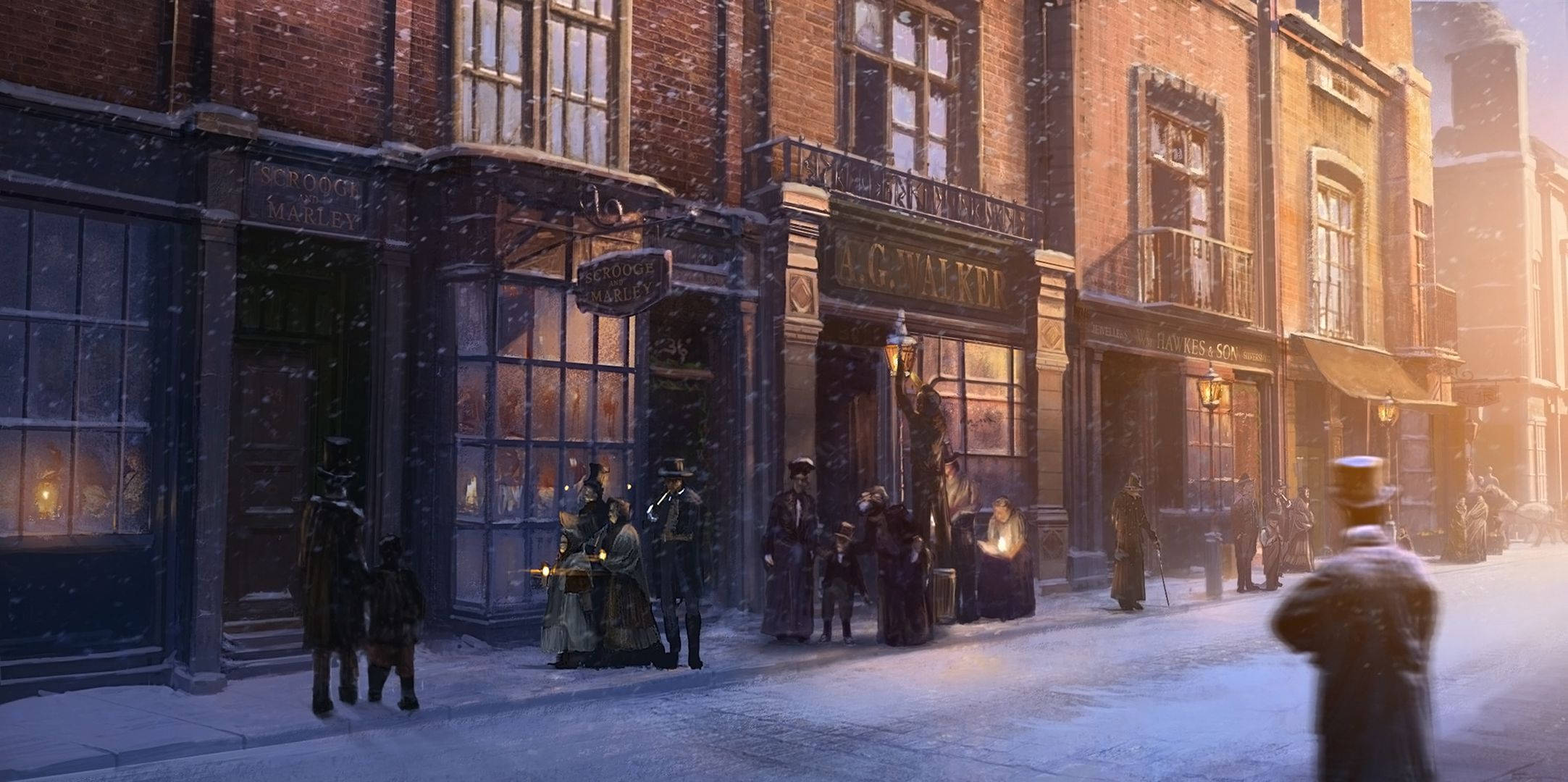 A Christmas Carol, Victorian street, snow, Full HD Desktop Wallpaper