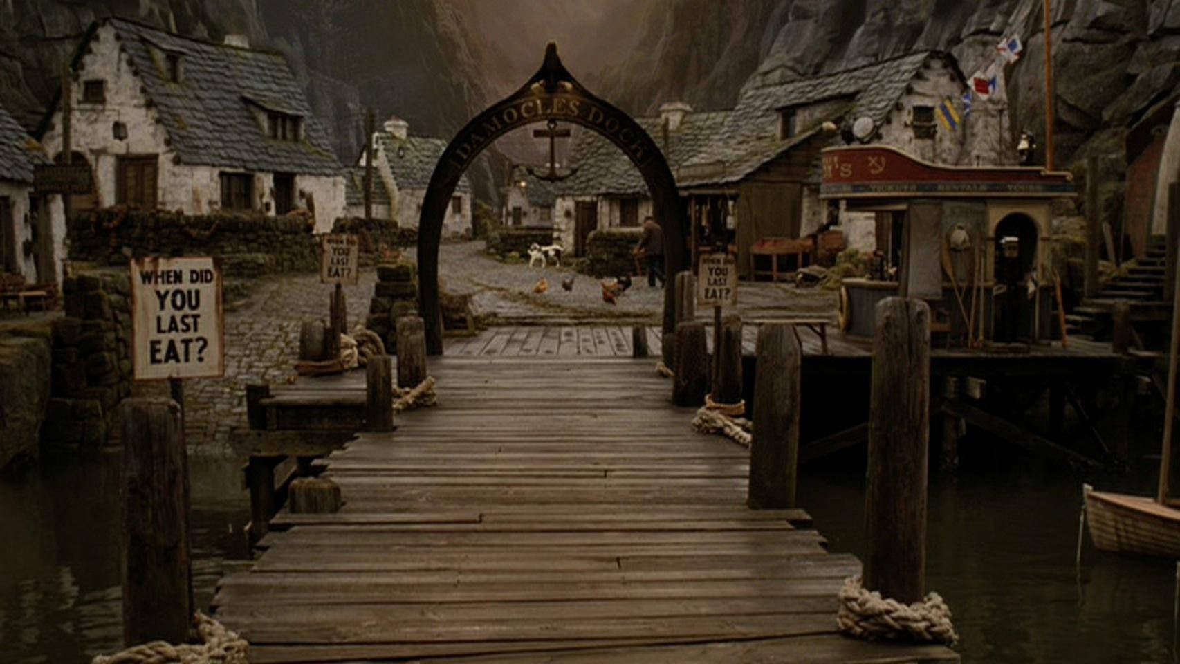 A series of unfortunate events, rustic harbor village, rocky cliffs, HD Desktop Wallpaper
