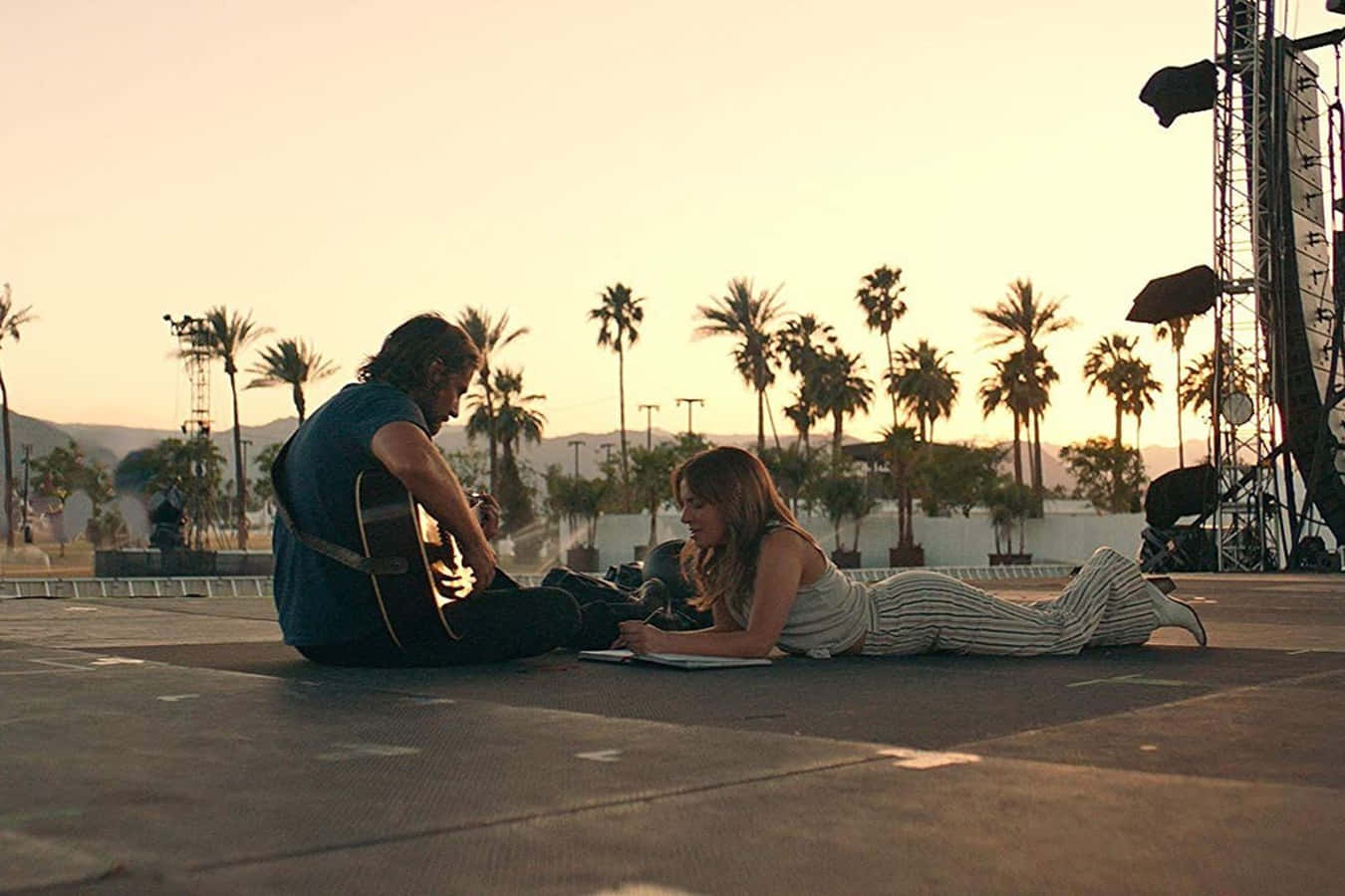 A Star Is Born, rooftop stage, golden sunset, HD Desktop Wallpaper