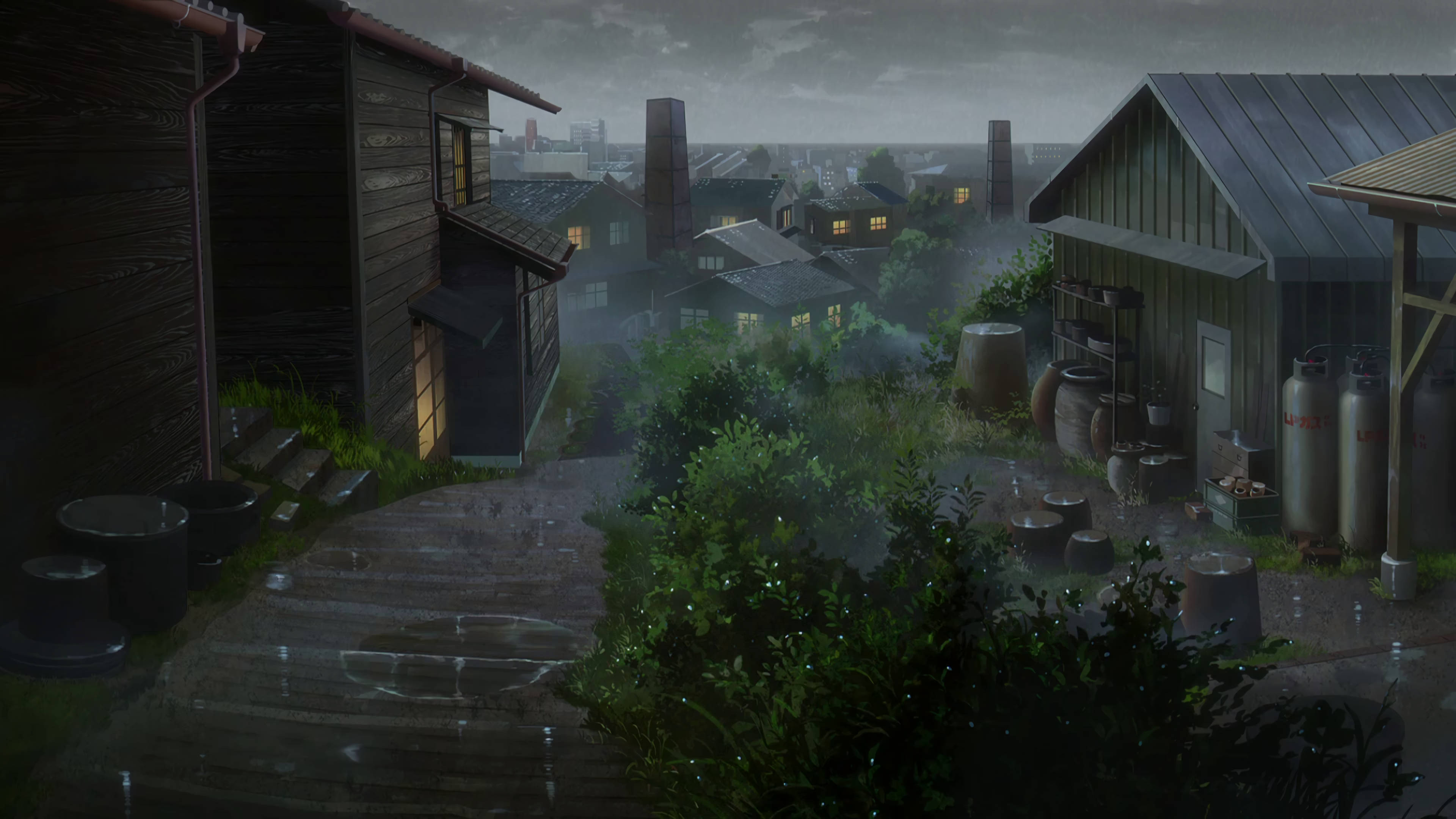 A Whisker Away, rainy town, rain-soaked wooden houses, 4K Desktop Wallpaper