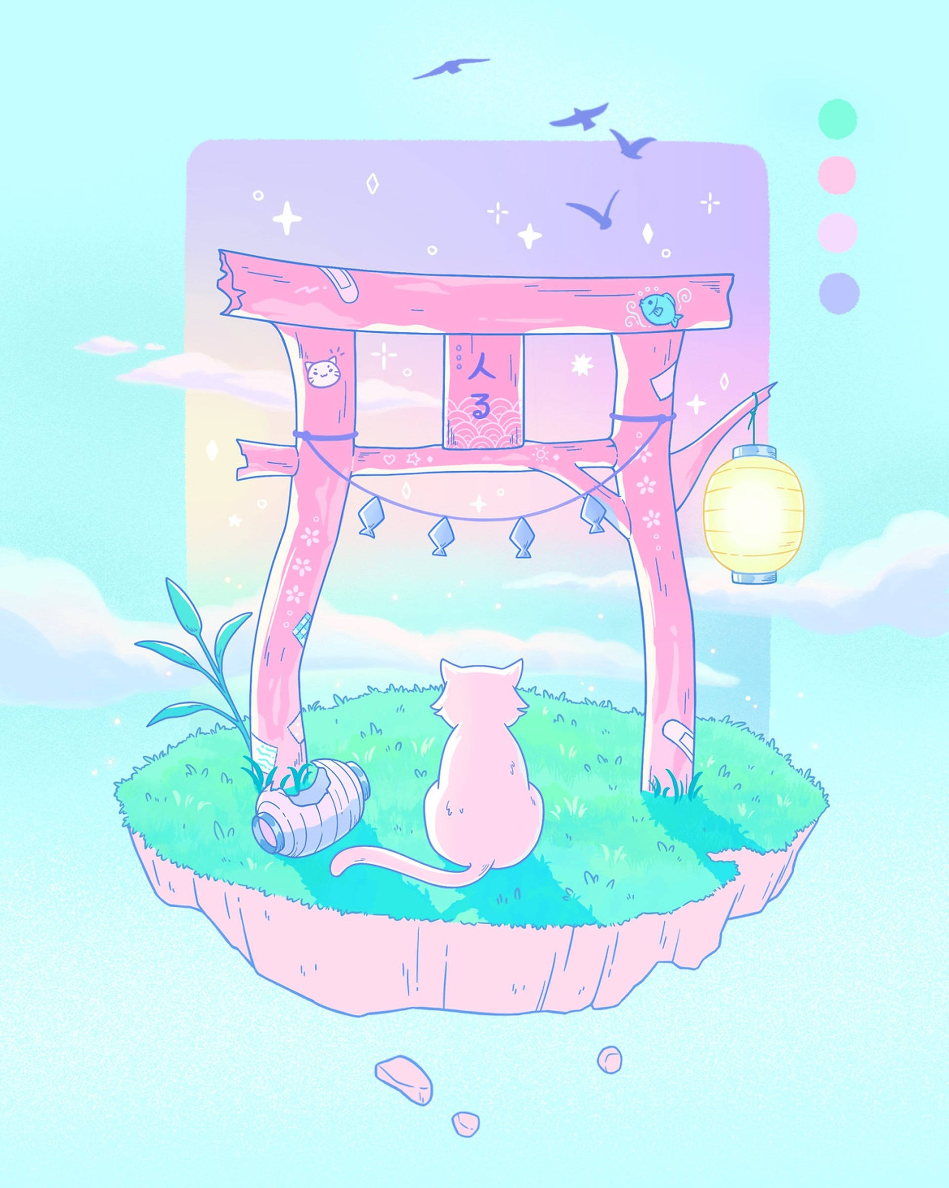 A Whisker Away, pastel art, pink cat, Full HD Phone Wallpaper