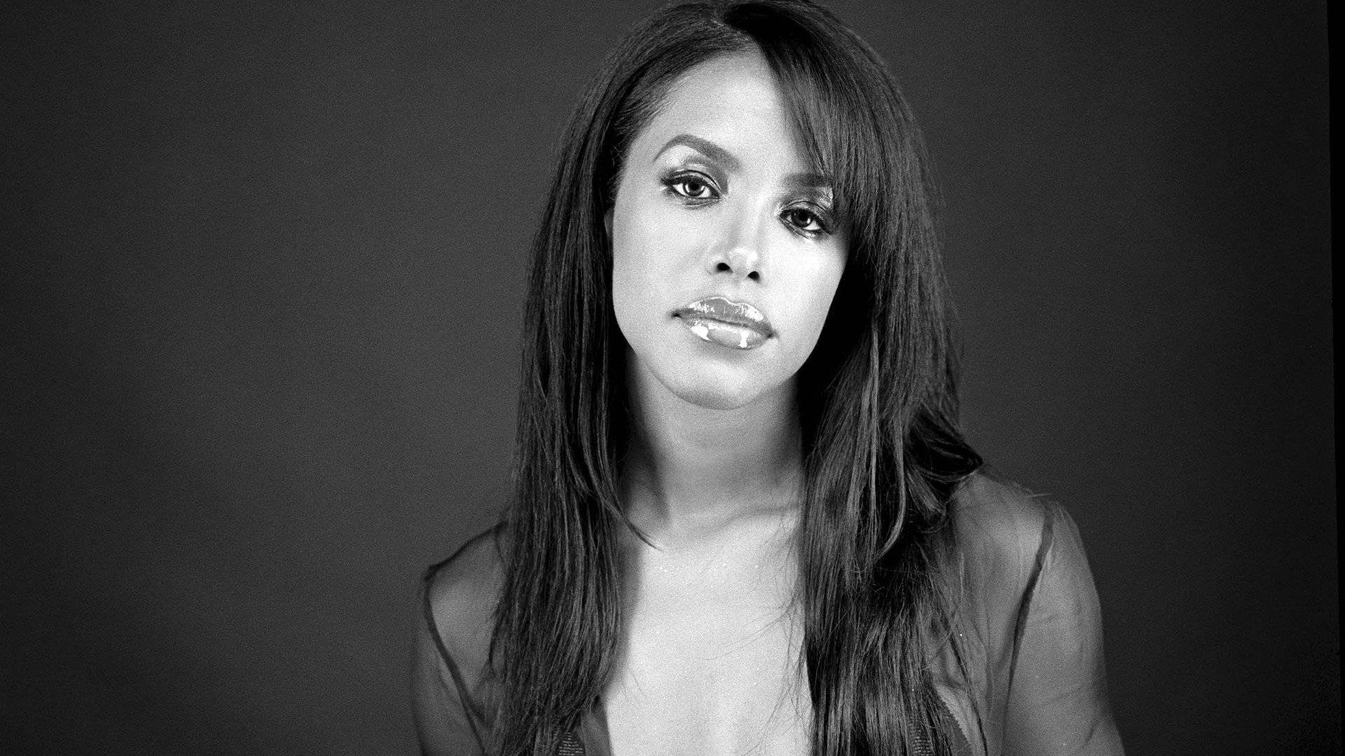 Aaliyah, black and white portrait, long hair, Full HD Desktop Wallpaper