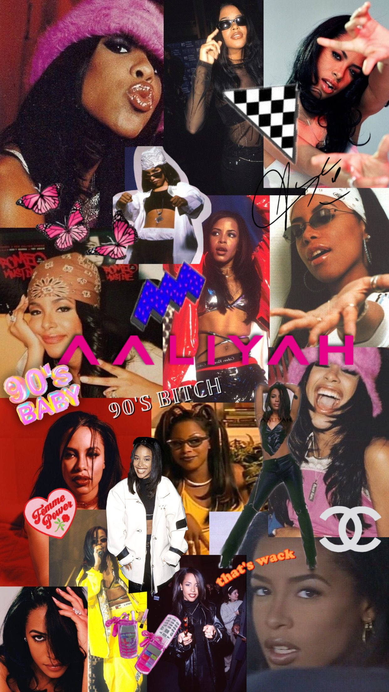Aaliyah, 90s pop culture, butterflies, Full HD Phone Wallpaper