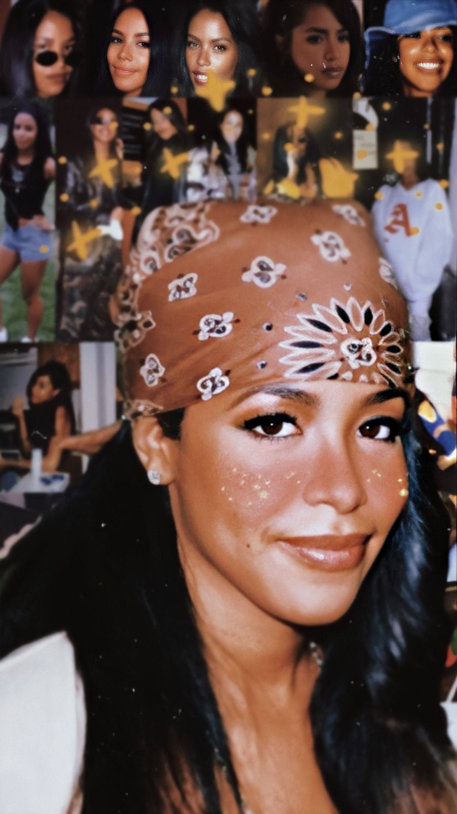 Aaliyah, dark hair, patterned bandana, 2K Phone Wallpaper