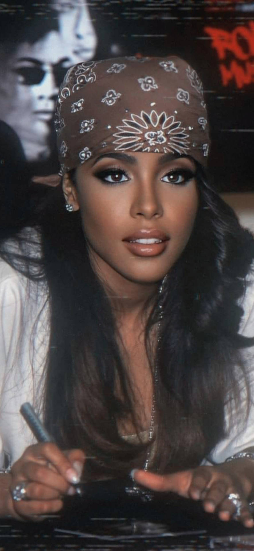 Aaliyah, long dark hair, brown bandana, HD Phone Wallpaper