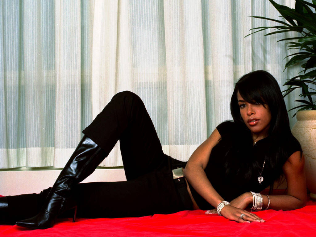 Aaliyah, black leather boots, all-black outfit, SD Desktop Wallpaper