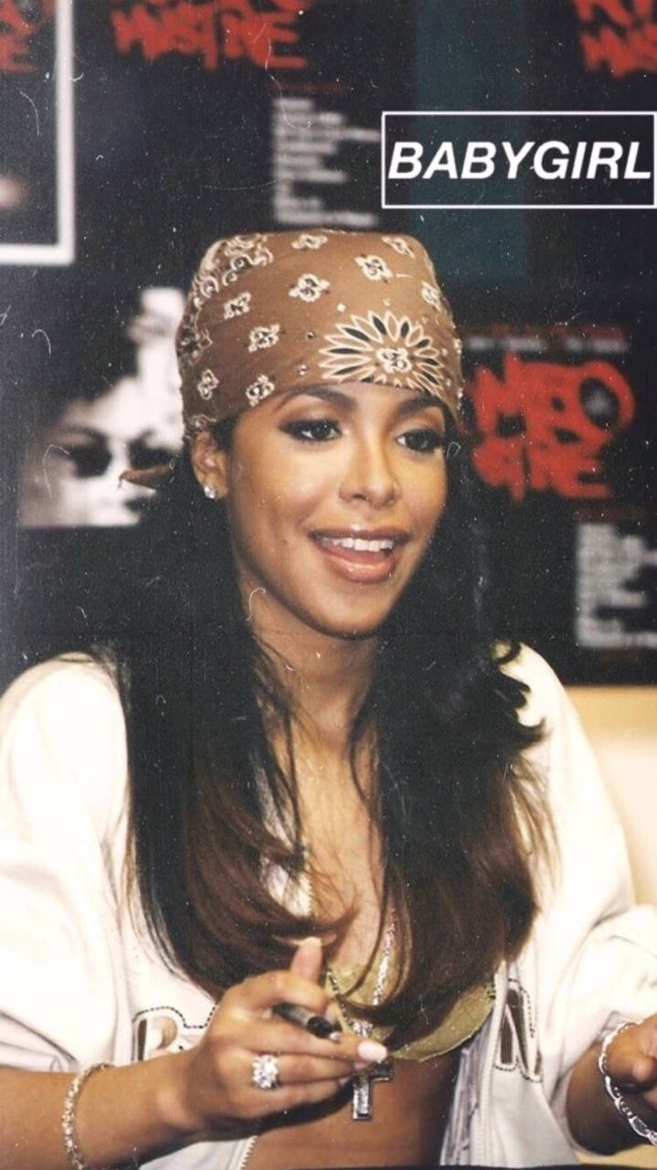 Aaliyah, long dark hair, patterned bandana, HD Phone Wallpaper